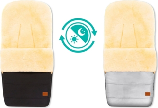 Fillikid Fußsack Winterfußsack Bernina Reflect Lammfell schwarz, Außenmaterial aus komplett reflektierendem Stoff