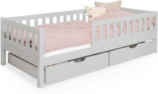 Ehrenkind® Kinderbett Lille | Kinderbett 90x200 cm inkl. abnehmbaren Rausfallschutz und Schubladen aus Massivholz FSC® zertifziert | Jugendbett 90x200 Hellgrau