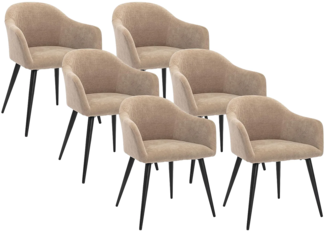 Vente-unique - Stuhl 6er-Set mit Armlehnen - Samt-Optik & Metall - Beige - BIBO
