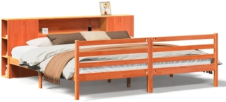vidaXL Massivholzbett mit Regal ohne Matratze Wachsbraun 200x200 cm 3321870