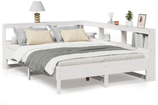 vidaXL Massivholzbett mit Regal ohne Matratze Weiß 140x190 cm Kiefer 3324434