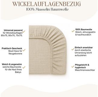 BABEES Wickelauflagenbezug Wickelauflagenbezug 100% Baumwolle Musselin Bezug für Wickelauflage, 85x75 und 75x75 cm weicher Wickeauflagenüberzug atmungsaktiv waschbar