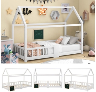 Flieks Kinderbett (1-tlg), Kiefernholz Hausbett mit Tafel 90x200cm