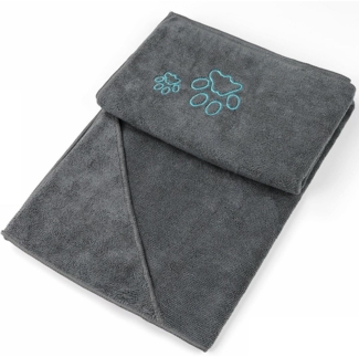 Hundehandtuch Mikrofaser Schnell trocknend mit Taschen Grau 77x97 cm