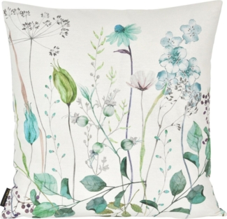 Yve! Decoration Kissenhülle MERIL, Weiß, Petrol, Baumwolle, 50 x 50 cm, (1 Stück), Gräsermotiv