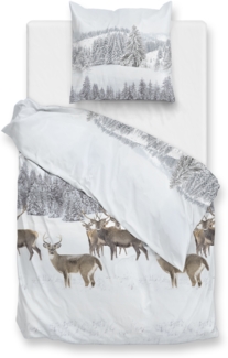 Zo! Home Flanell Bettwäsche 155x220 cm Cervo white Hirsch Wald Winter Bäume