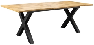 riess-ambiente Baumkantentisch WILD 160-200cm braun · ausziehbarer Esstisch im Wildeichen-Design (Einzelartikel, 1-St), 8-10 Personen · Metall-X-Gestell · 2,5cm Tischplatte · Einlegeplatte