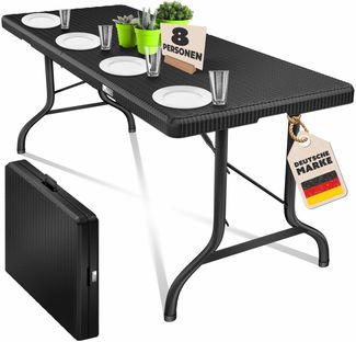 KESSER® Buffettisch Tisch klappbar Kunststoff 180x75 cm Rattan Optik Campingtisch Partytisch Klapptisch Gartentisch für Garten Terrasse und Balkon zusammenklappbar 6 Personen ink. Tragegriff (Schwarz)