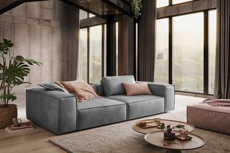 KAWOLA Sofa CARMO 3-Sitzer Leder grau 68 x 118 x 266 cm