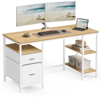 VASAGLE Schreibtisch Computertisch, Bürotisch, mit 3 Ablagen, 2 Schubladen, 140/160 cm
