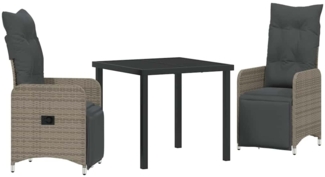 vidaXL Garten Essgruppe mit Kissen 3 pcs Grau Poly Rattan 3379674