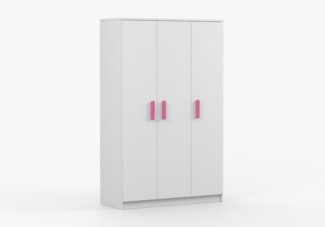 imoebel24 Drehtürenschrank JONAS I 19 120 cm - Weiss / Weiss - Rosa Griffe