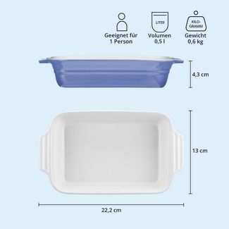 KHG Auflaufform klein 22 cm Blau 1 Person, Steingut, (1-St), Antihaft (mit Emaile glasiert)