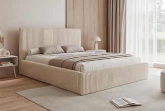 Compleo Polsterbett ASTA, Slim und elegant, grober Cordstoff, Designbett, mit Bettkasten, ohne Matratze