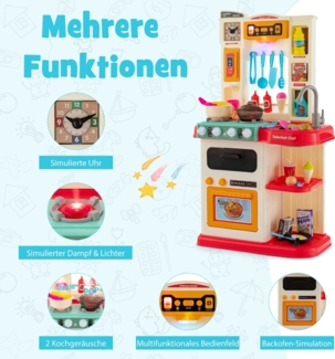 65 TLG. Kinderküche mit Lichter Kinderspielküche mit Wasserpumpe Rosa