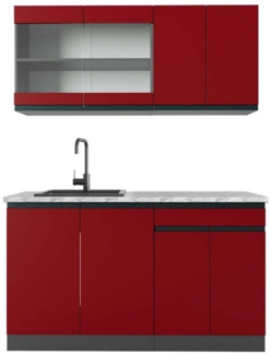 Vicco Küchenzeile R-Line, Rot/Anthrazit, 140 cm, AP Marmor