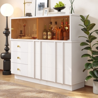 Celya Sideboard Küchenschrank,Sideboard Glastüren,Aufbewahrungsschrank,Buffetschrank, für Küche,Esszimmer und Wohnzimmer,Schwarzer Schrank,Glastüren