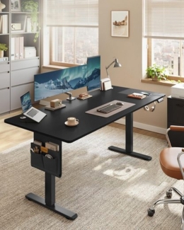 SONGMICS Höhenverstellbarer Schreibtisch, 180 x 80 cm, Memory-Funktion mit 4 Höhen, USB-C-Anschluss, Organizer, für Büro, tintenschwarz