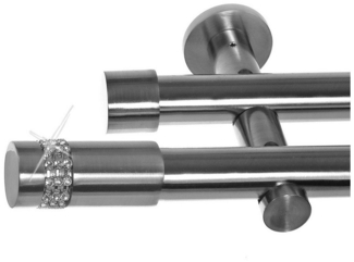 BASIT Gardinenstange Edelstahloptik 20mm mit Wandträgern 120 cm E38, Ø 20 mm, 2-läufig, verschraubt, Metall, H41 120 cm E38 Zylinder mit Kristall