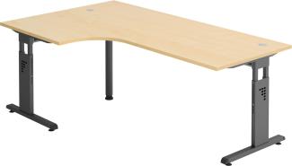 bümö® Eckschreibtisch O-Serie höhenverstellbar, Tischplatte 200 x 120 cm in Ahorn, Gestell in graphit