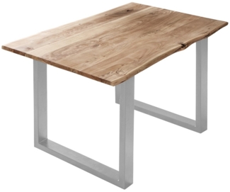 Esstisch Baumkante massiv Akazie naturfarben 120 x 80 cm silber U-Gestell BILLY 72625215