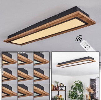 hofstein Deckenleuchte Deckenlampe aus Metall/MDF/Kunststoff in Schwarz/Holzoptik/Weiß, LED fest integriert, 3000 Kelvin, (80x20 cm), dimmbar über Fernbedienung, 3600 Lumen, LED 36 Watt