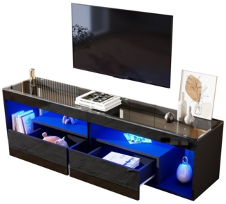 OKWISH Lowboard LED-Hochglanz-TV-Schrank (Fernsehschrank, Konsolentisch, Wohnzimmermöbel, 1 St, 2 Schubladen), für bis zu 70 Zoll große Fernseher