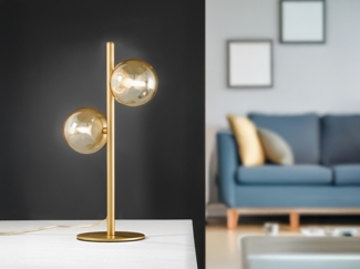 Ausgefallene Tischleuchte HONEY Gold - Glaskugeln Bernstein, Höhe 40cm