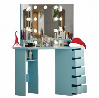LUCKZON Schminktisch 112x50x142.5 cm Frisiertisch mit 3 Spiegel und 5 Schubladen (Packung), einstellbare Helligkeit, für Frauen und Mädchen Weihnachtsgeschenke