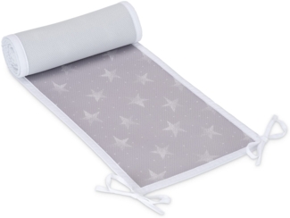 FabiMax Nestchen/Bettumrandung aus atmungsaktivem Netzstoff, 190 cm (50/90/50) - für Beistellbett Basic, weiße Sterne auf grau