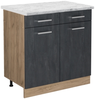 Küchenunterschrank R-Line Schwarz Beton 80 cm AP Marmor Vicco