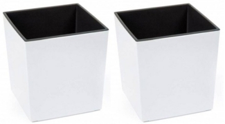 Kreher Pflanzkübel 2 x Pflanzkübel in hochglanz Weiß mit Einsatz 40 x 40 x 41 cm