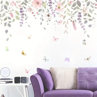 Montegoni Wandsticker 2er Set BRUP Blumen- & Schmetterling Wandaufkleber – Selbstklebend (Set, 2x Selbstklebende Wandaufkleber mit Blumen- & Schmetterlingsmotiven), Selbstklebend, abnehmbar, modernes Blumen- & Schmetterlingsdesign