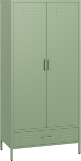 skølm 'Atria' Kleiderschrank mit Schublade, Metall, 170x45x80 cm, grün, Garderobe mit 4 Fächern und 2 Kleiderstangen