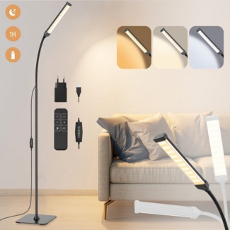 LMaxhome LED Stehlampe Dimmbar Stehleuchte 360° Schwanenhals Leselampe mit Fernbedienung USB, USB und EU-Stecker, LED fest integriert, Höhenverstellbar, mit 1H Timer & Memory Funktion, 5 Helligkeiten, 3 Farben 3000K Warmweiß/4500K Naturweiß/6500K Kaltw...