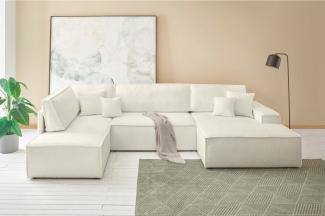 andas Wohnlandschaft FINNLEY U-Form XXL 329 cm, Schlafsofa, Schlaffunktion m. Bettkasten, (194/139 cm), Bouclé, Struktur und Cord