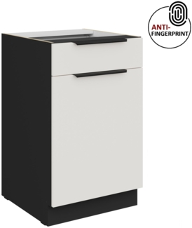 Küchen Unterschrank 50 cm Küche ARIA Weiss ultra matt + Schwarz matt, hochwertige Fronten mit Anti Fingerprint Beschichtung Küchenzeile Küchenblock