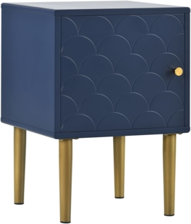 Nachttisch 50 x 35 x 35 cm, marineblau mit Fischschuppenmuster, Schublade und champagnerfarbenen Metallbeinen,Blau und Gold