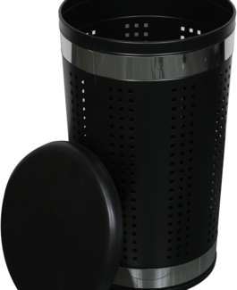 MSV Wäschetonne Wäschekorb Wäschesammler Wäschetruhe mit Sitzkissen Rund, 60,5 cm Höhe Metall Schwarz matt