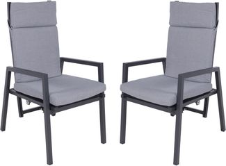 Gartenstuhl 2er Set JULE - Polyester, mit Kissen, Grau | Gartenstühle Wetterfest Essstühle Outdoor Terrasse