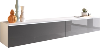 TV-Lowboard Stone 180, mit weißer LED Beleuchtung, Farbe: Weiß / Grau Hochglanz