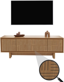 TV-Rack HWC-O34, TV-Board Fernsehtisch Lowboard Kommode, Schubladen Ablagen, Melamin 51,5 x 150 x 39,5 cm ~ Ulme natur