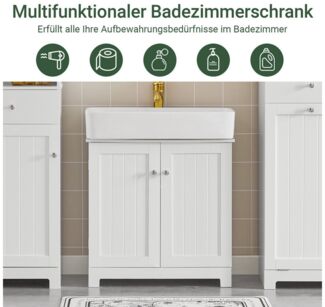 SoBuy Waschbeckenunterschrank BZR18, Waschtischunterschrank Badezimmerschrank Badschrank Badmöbel Unterschrank Badezimmer, mit 2 Türen, verstellbare Ablage, 2 Fächer