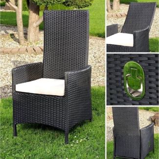Melko Gartenstuhl Hochlehner Rattansessel Kissen Polyrattan Schwarz Sitzmöbel Relaxstuhl (Stück), Kissen inkl. Reißverschluss, daher abnehm- und waschbar