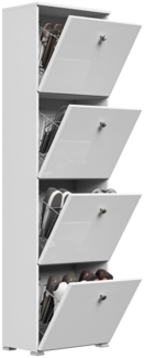Schuhschrank Comfort 4 Klappen 16 Paar 52x187 cm Weiss-Weiss Hgl : Weissmatt / Weiss hochglanz