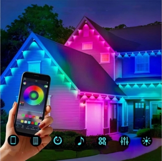 PRIISF LED-Streifen Permanente Außenbeleuchtung RGB Wasserdicht Smart Trauflichter Outdoor, RGB-Dachrandbeleuchtung IP 67 Lichterkette mit App und Fernbedienung
