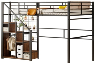 Flieks Hochbett Doppelbett Kinderbett Metallbett 140x200cm mit Stauraumtreppe