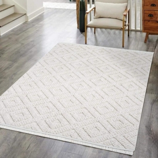 Carpet City Teppich CLASICO 8927, rechteckig, Höhe: 11 mm, Läufer, Kurzflor, Hochtief-Muster, Boho, Fransen, Wohnzimmer