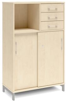 Büroschrank DNA 800x1275 mm Birke/Weiß Schiebetür- und Schubladenmodul 3A4/2A4