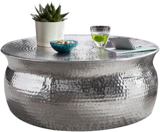 Kadima Design Orient Couchtisch: Handgefertigt, Hammerschlag-Aluminium, großzügige Ablagefläche. Silber, 75x75x31 cm